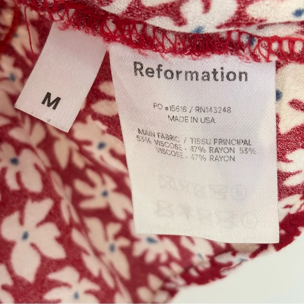 Reformation Red Floral Smocked Peplum Top